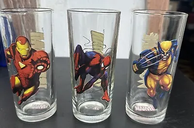 Marvel Spider Man Wolverine Iron Man Drinking Glass Set Vintage Collectors Item • $27.65