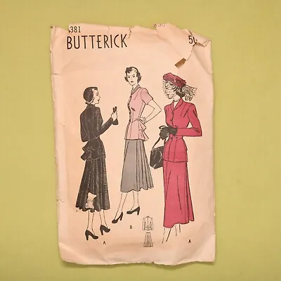 Vintage 1940s Butterick Two Piece Suit Dress Pattern - 4381 - Bust 30 - Complete • $9