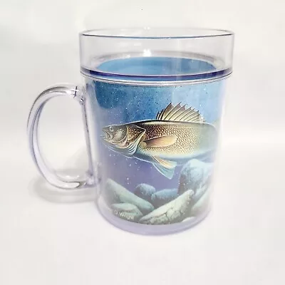 Vintage Fishing Mug Cup WALLEYE Plastic Jon Q Wright Print Thermo-Serv Insulated • $19.89