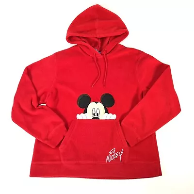 Disney Mickey Mouse Fleece Hoodie Mens Size L Extra Large Red Embroidered • $25.19