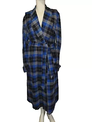 Vintage 60s State O Maine Wool Blend Smoking Jacket/Robe OS Blue Black Plaid • $50