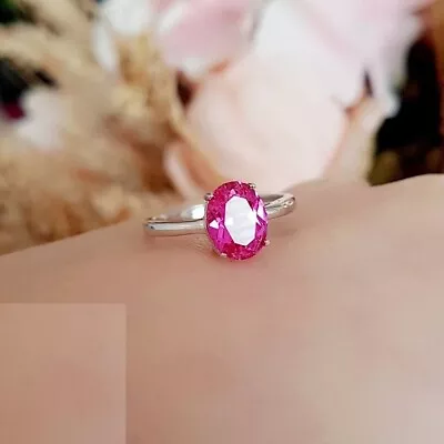 2Ct Oval Lab Created Pink Sapphire Solitaire Wedding Ring 925 Sterling Silver • $81.84