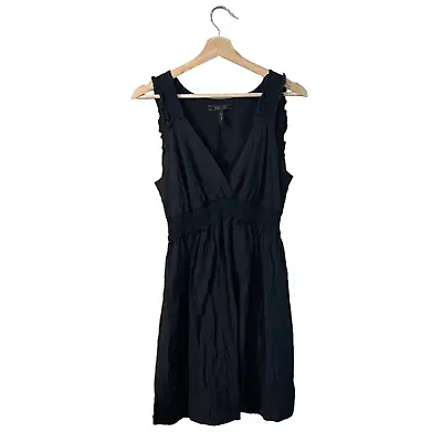 BCBGMaxazria Silk Dress Size Medium Black Empire Waist Fit N' Flare Sleeveless • $33.18