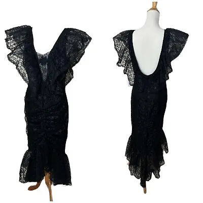 Vtg 80s Steppin’ Out Dress Black Lace Sz 13 • $70