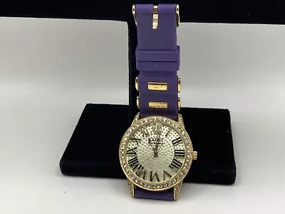 Gorgeous Kathy Van Zeeland Purple Strap Stainless Watch W/ Crystal Bezel & Dial • $8