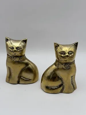 VTG MCM Brass Cat/kitty Figurines Made In Korea Lot Of 2 2 1/2 Inches Tall • $23