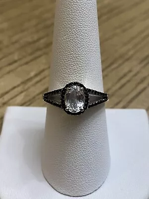 QVC Designer KJC Sterling Silver 925 White Topaz Black Spinel Pave Ring SZ 8.25 • £43.79