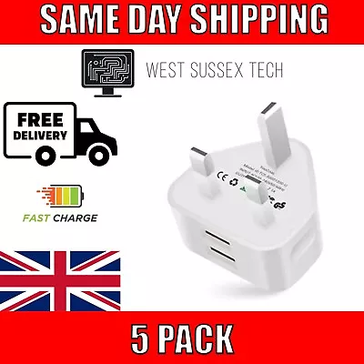 5 Pack 2 Port UK USB Wall Charger 3 Pin Plug Mains Adapter For Phones Tablets • £13.99