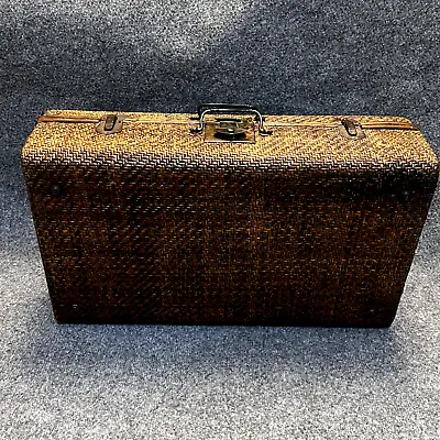 Wicker Cane Suitcase Bamboo Rattan Basket Luggage Trunk Train Case Antique Wood • $99.99