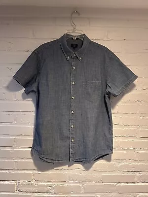 J Crew Mens Short Sleeve Button Down Chambray Slim Shirt Size Large • $15