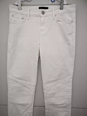 Vince Jeans Women 26 White Ivory Seamed Moto Ankle Zip Skinny Soft Stretch Solid • $20