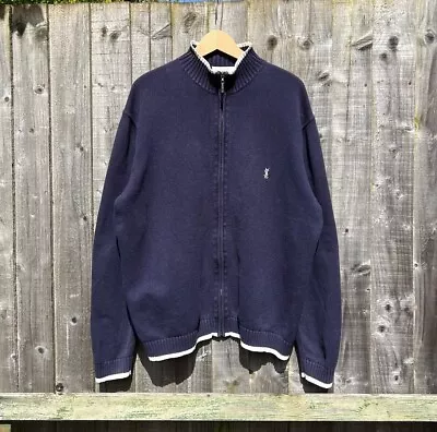 Vintage Yves Saint Laurent YSL Full Zip Jumper Sweater Knit Cardigan XL Blue Y2k • £80