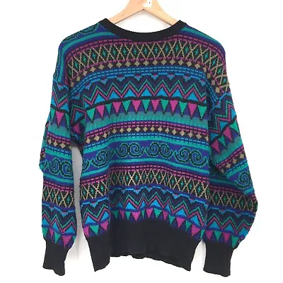 Vintage Meister Neon Fluorescent Ski Fair Isle 80s Geometric Sweater L Women's • $49.50