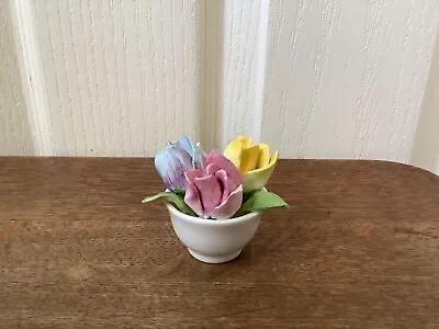 Vintage Coalport Fine Bone China Small 3D Flowers Colourful Floral Pot Bouquet • £0.99