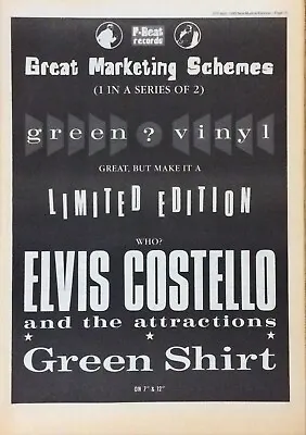 Elvis Costello - Vintage Press Poster Advert - Green Shirt - 1985 • $3.72