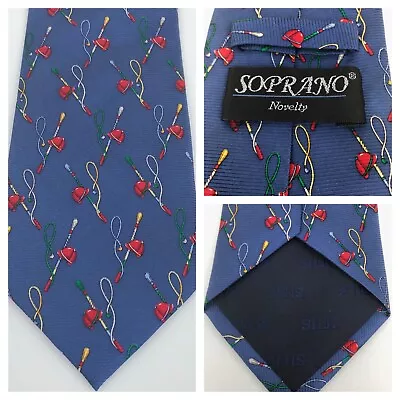 100% Silk Horse Racing Theme Tie Soprano Striking Red On Blue Jockey Caps Whips • £13.99