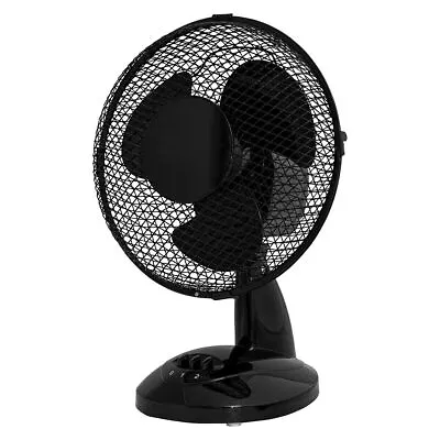 Black 9  Inch Small Oscillating 2 Speed Air Cooling Desk Work Top Fan - BLACK • £17.39
