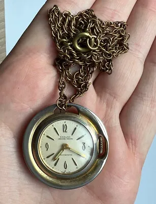 Vintage Endura Swiss Gold Pocket Watch Necklace Pendant Chain • $22.49