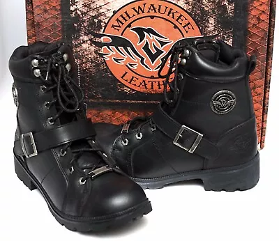 MILWAUKEE LEATHER Ladies BLACK MOTORCYCLE BOOTS W/ Box  ( 10 ) • $99.99