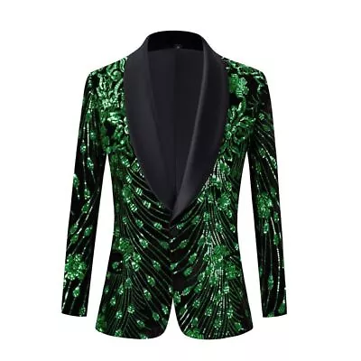 Men New Black Shiny Gold Sequins Shiny Decoration Blazer Prom Jacket • $98.68