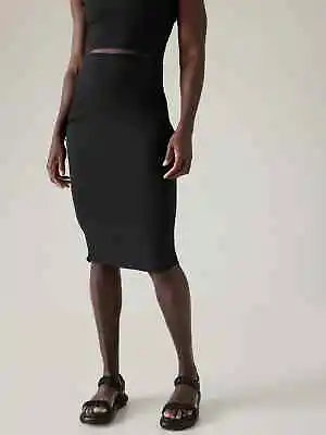 Athleta S SMALL Transcend Skirt Black Stretch Pull-on Midi Active Skirt Soft NEW • $54.13