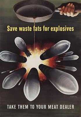 2W11 Vintage WWII Save Fats For Explosives War Wartime Poster WW2 A4 • £2.93