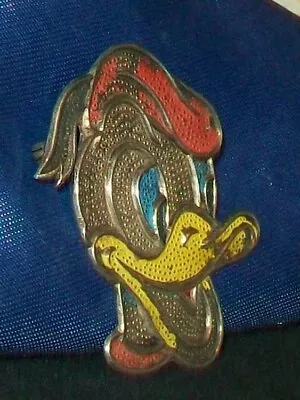 Margot De Taxco Style Enamel & Sterling Silver Brooch Pin DONALD DUCK • $112