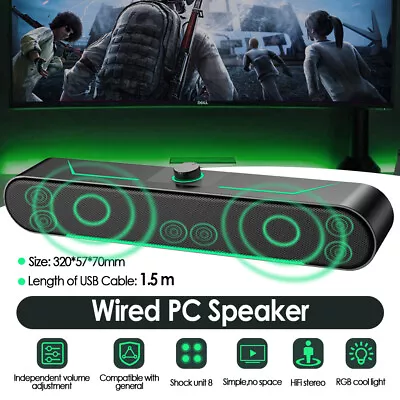 USB Desktop Soundbar Stereo Sound Computer Speaker For Mac Tablet Desktop Laptop • $24.69