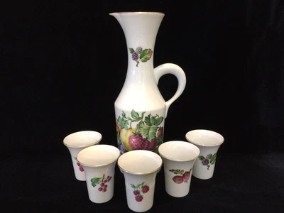 $99.99 • Buy Vintage Naaman Israel Porcelain Fruits Decanter Pitcher & 5 Cups
