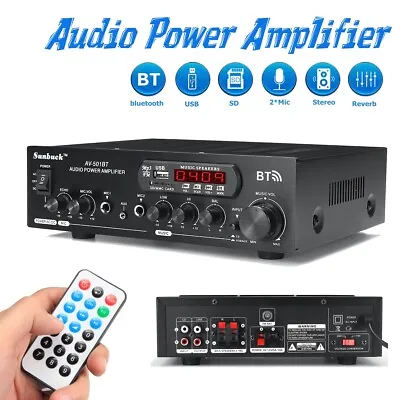 2000W Bluetooth Power Car/Home Stereo Amplifier Amp Audio Hifi 2CH 2 Mic Input  • £38.98