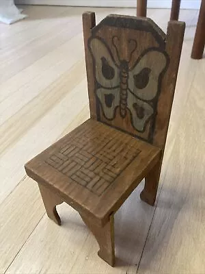 Vintage Dollhouse Wooden High Back Chair  W/ Butterfly Design • $25