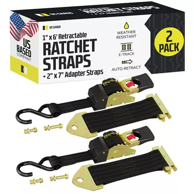 DC Cargo Retractable Ratchet Strap W/ E-Track Adapter & S-Hook 1  X 6' 2-pack • $32.99