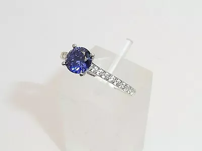 Ladies 925 Silver Sterling Tanzanite Solitaire With White Sapphire Accents Ring • £23.39