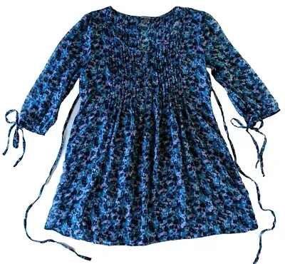 Charlotte Russe Blue Floral Boho Top Size Sm Sheer 3/4 Length Sleeve Sequins • $11.95