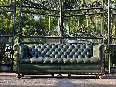 Vintage Antique Leather Chesterfield Sofa In Green  • $5850