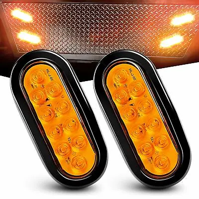 2 Amber 6  Oval Trailer Lights 10 LED Stop Turn Tail Truck Sealed W Grommet Plug • $15.99