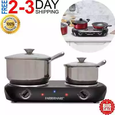 Electric Cooktop 2 Burners Portable 1800W Black Hot Plate Kitchen Cooking Stove • $35.79