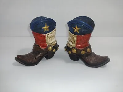 2 Mini Cowboy Boot Figures Distress Texas Flag Colors Hobby Lobby Decor Ceramic  • $17.49