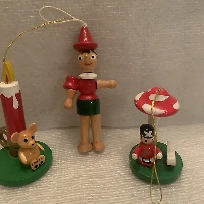3 Vtg Mini Wooden Christmas Ornaments Mushrooms Candle Stick  Puppet • $9