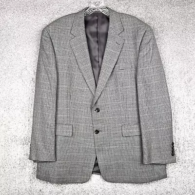 Chaps Sport Coat Mens 44S Gray Silk Wool Houndstooth 2 Buttons Blazer • $38.99