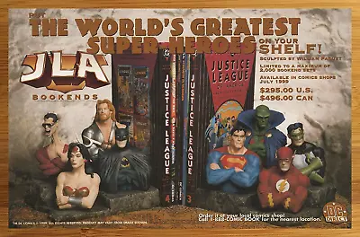 1999 DC Comics JLA Bookends Print Ad/Poster Superman Batman Statue Promo Art 90s • $14.99
