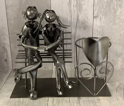 Brubaker Metal Wine Bottle Holder Heart Couple On Bench • £15