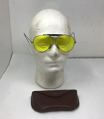 Vintage Wilson Shooting Aviator Glasses Yellow Lens Leather Case Free Ship • $125