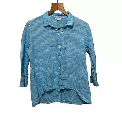 Habitat Clothes To Live In Blue Button Up Blouse Shirt Medium Linen Blend • $23