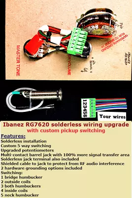 Solderless Ibanez RG 7620 Wiring Harness - M V/ M T / Custom 5 Way Switching! • $154