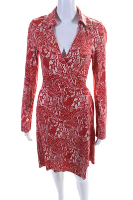 $69.99 • Buy Diane Von Furstenberg Womens Graphic Tropical Print Midi Wrap Dress Coral Size 6