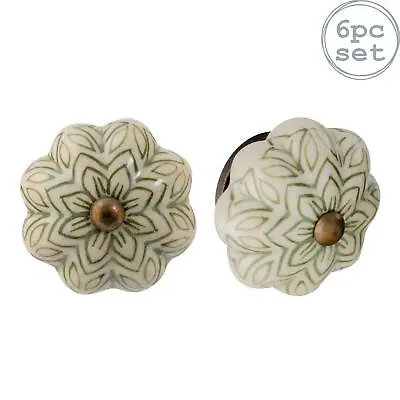 £11.99 • Buy 6x Floral Ceramic Cabinet Knobs Cupboard Door Drawer Handles Olive Green