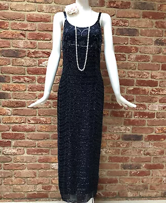 MONSOON Navy Beaded Flapper 1920s Gatsby Charleston Long Dress Size 12 • £30