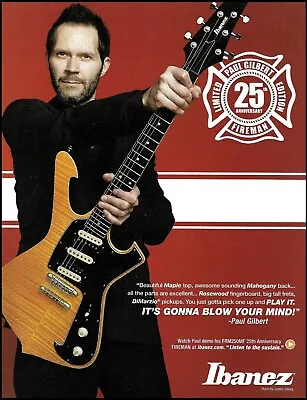 Paul Gilbert Signature Ibanez Fireman 25th Anniversary Guitar Advertisement Ad • $4