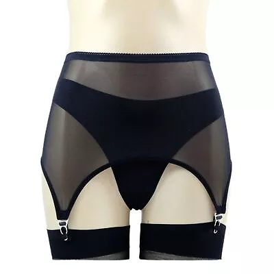 Allacki Stretchy 4 Straps Garter Belt Open Bottom Girdle Sheer Mesh Underwear • $18.69